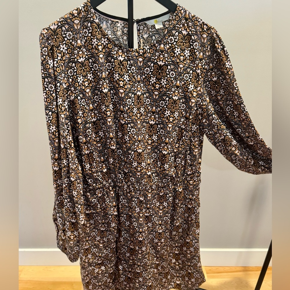 Boden Black, Brown and Pink Floral Print Long Sleeve Dress